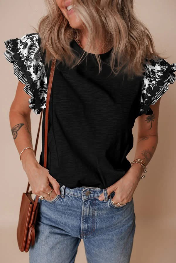 Ricrac Trimmed Printed Patchwork Top