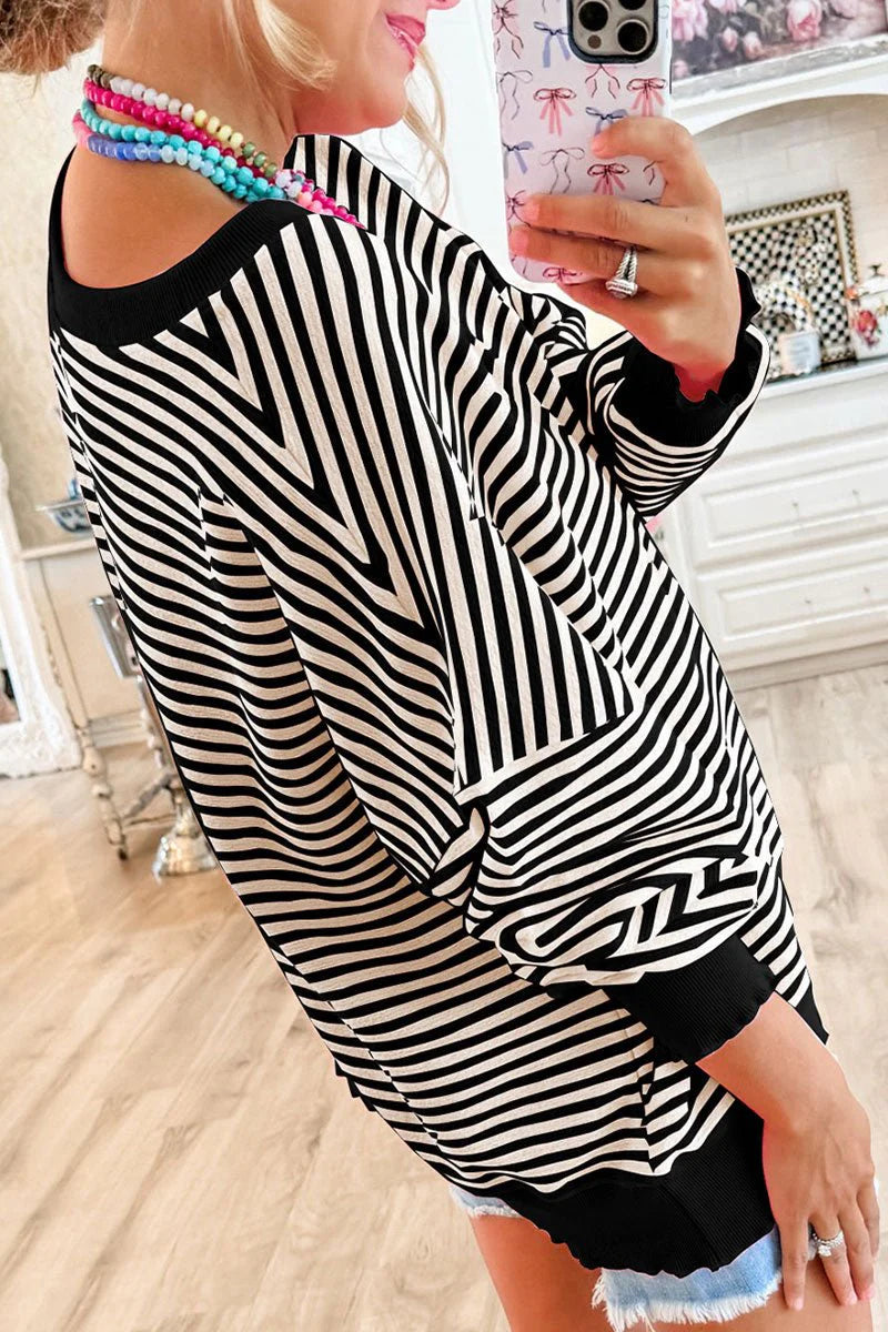 DROP SHOULDER LONG SLEEVE BLACK STRIPED TOP**SHIPPING EXPECTED TO BEGIN ON DATE 10/31**