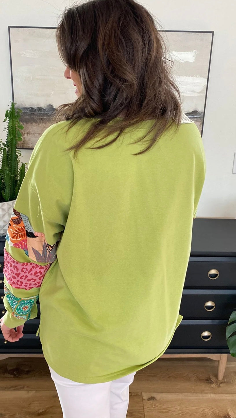 Plus Size Patchwork Sleeve Split Sweatshirt