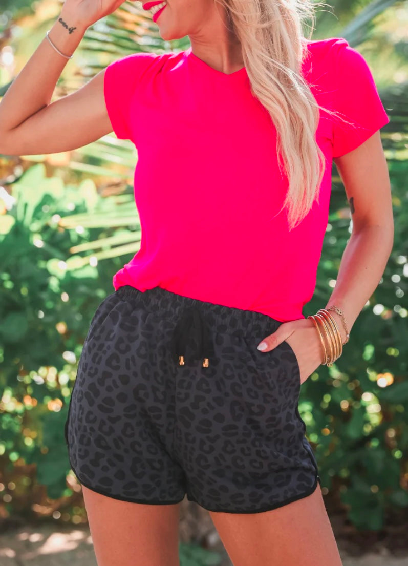 Own The Moment Leopard Drawstring Everyday Shorts