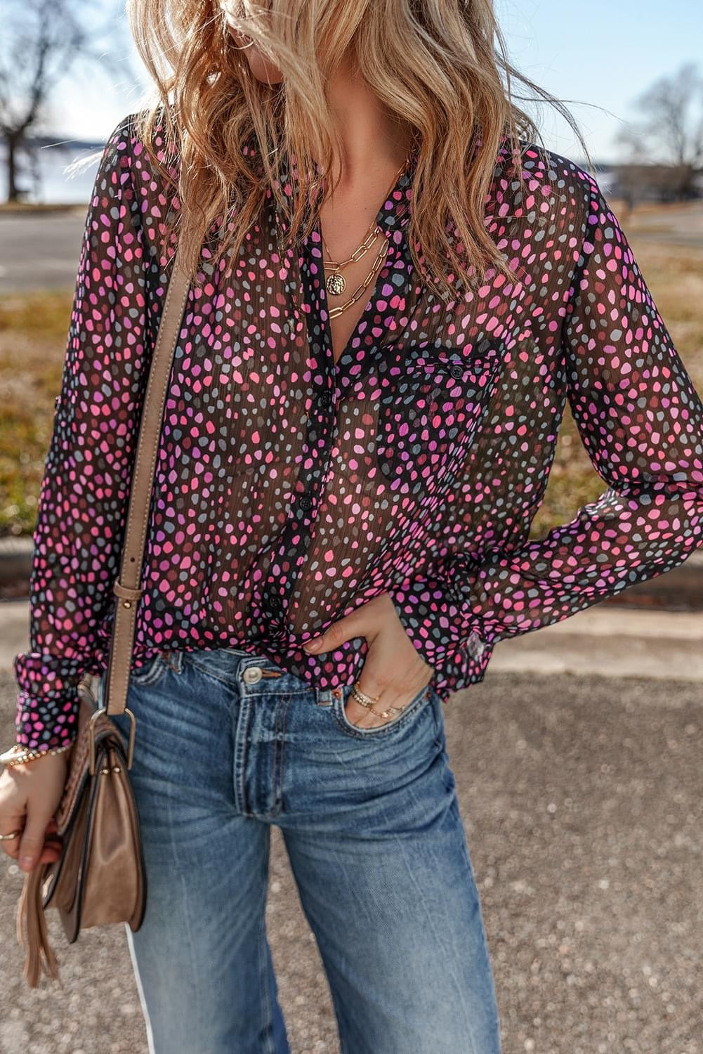 Wine Polka Dot 
causal Shirt