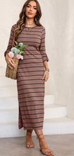 Load image into Gallery viewer, Slit Striped Round Neck Midi Dress
