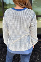 Load image into Gallery viewer, DARK BLUE FALL WEEKEND WAFFLE KNIT TOP **SHIPPING EXPECTED TO BEGIN ON DATE 11/10**
