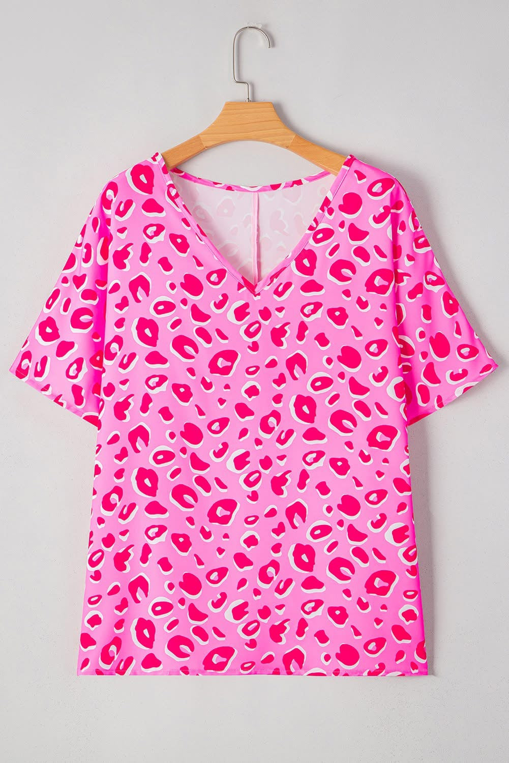 Pink Leopard V Neck Loose Top