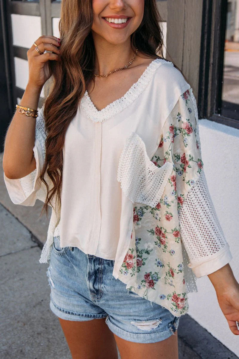 Tomorrow's Embrace Floral Lace Patchwork Blouse