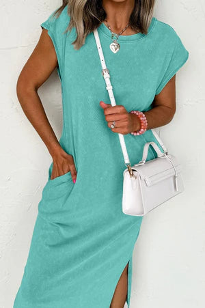 CASUALLY CHIC AQUA LONG T-SHIRT DRESS