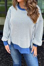 Load image into Gallery viewer, DARK BLUE FALL WEEKEND WAFFLE KNIT TOP **SHIPPING EXPECTED TO BEGIN ON DATE 11/10**
