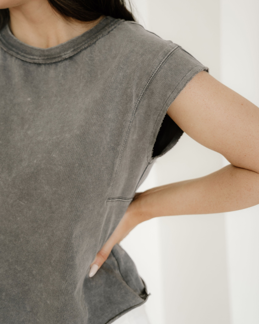 Mineral Wash Boxy Fit Cotton Tank Top - Gray Indie & Co.