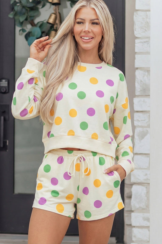 Ember Shoulder Pullover Drawstring Shorts Set Threaded Pear