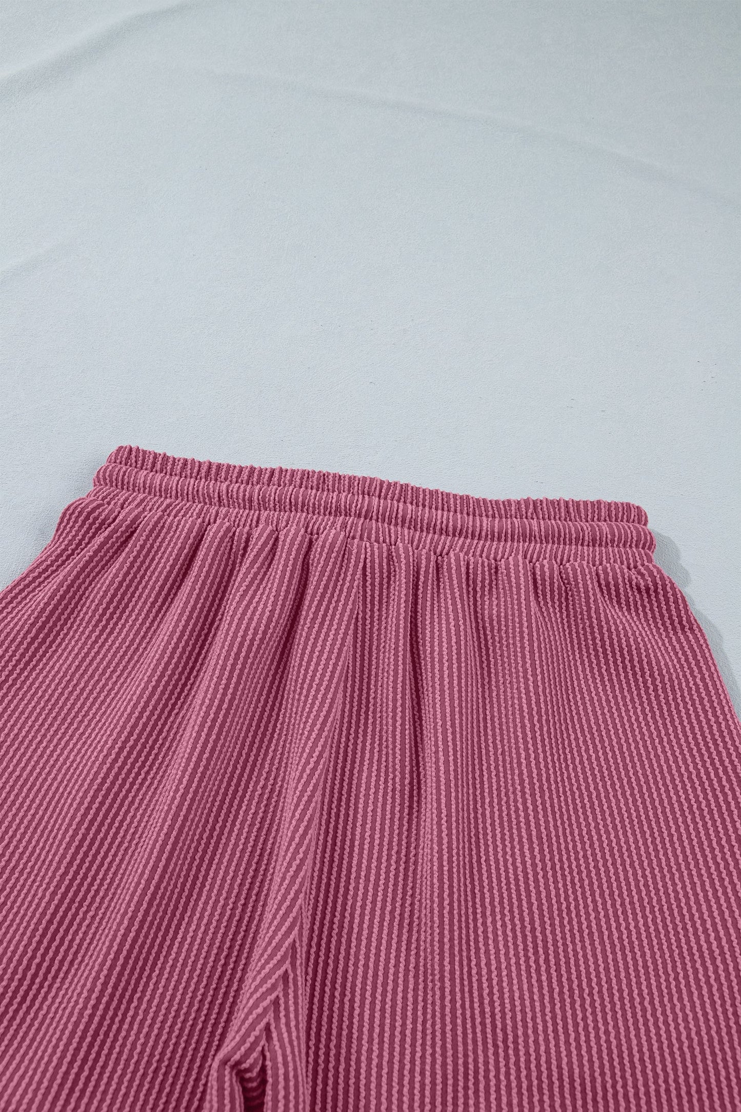 Pitaya Pink Twisted Ribbed Loose Tee Drawstring Elastic Waist 2pcs Short Set