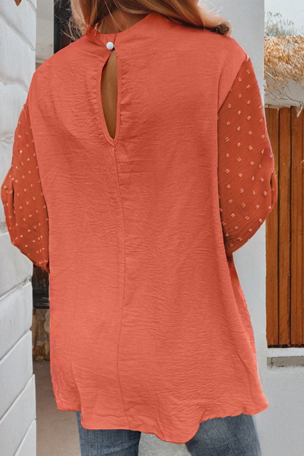 Swiss Dot Mock Neck Balloon Sleeve Blouse Creative Chaos Boutique