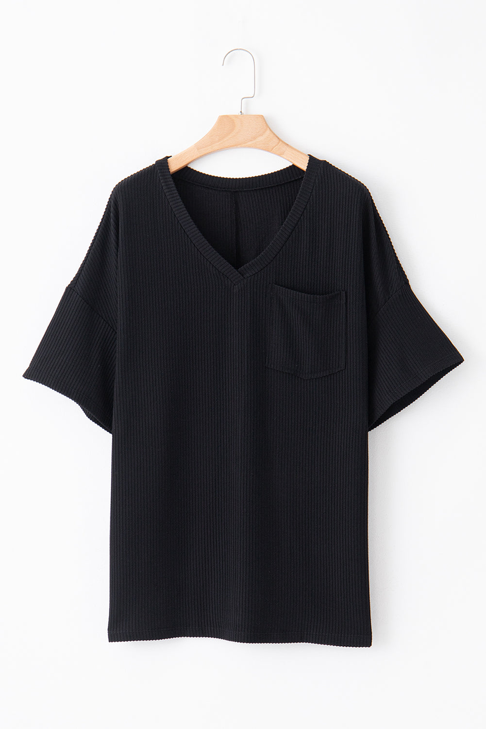 Plus Size Solid Corded Knit V-Neck T-Shirt