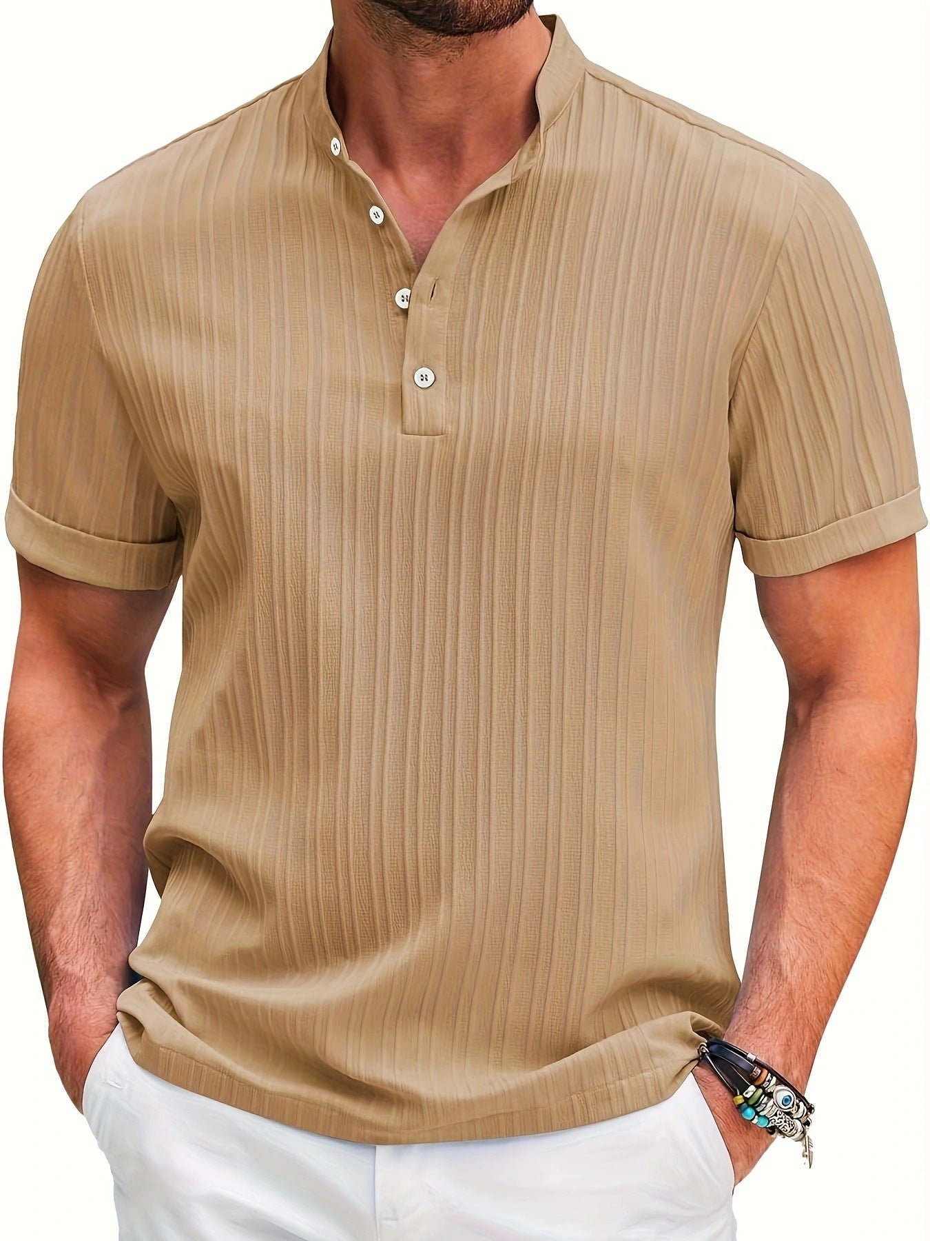 Men's Stand Collar Button Placket Short Sleeve Polo Shirt – 5 Colors | S–XXXL