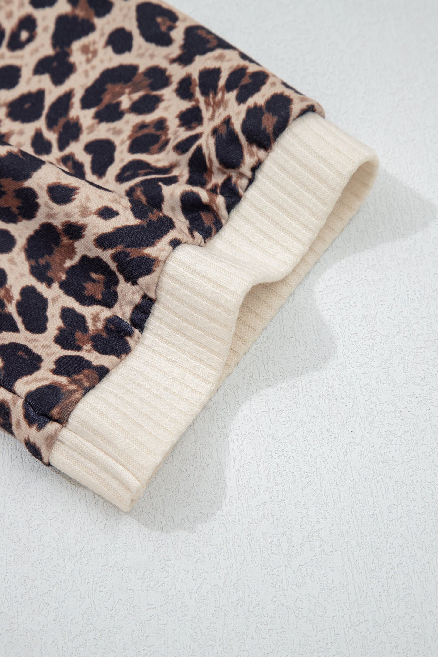 White Ribbed Texture Button Down Leopard Patchwork Short Sleeve Shirt Wild and Free Boutique