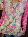 Pink Teal Floral Top