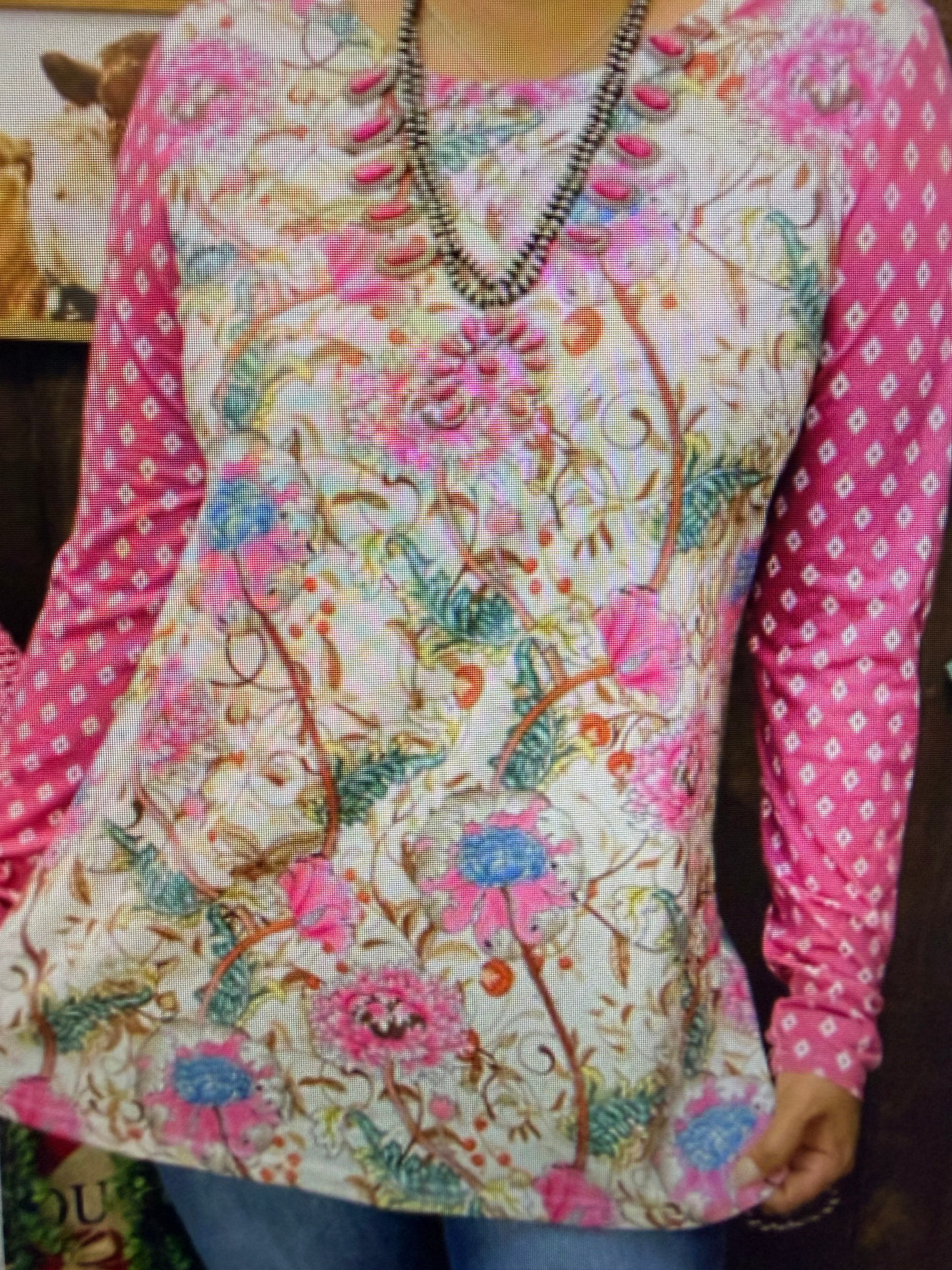 Pink Teal Floral Top