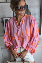 Load image into Gallery viewer, Orange Stripe Crinckled Ruffled loose shirt
