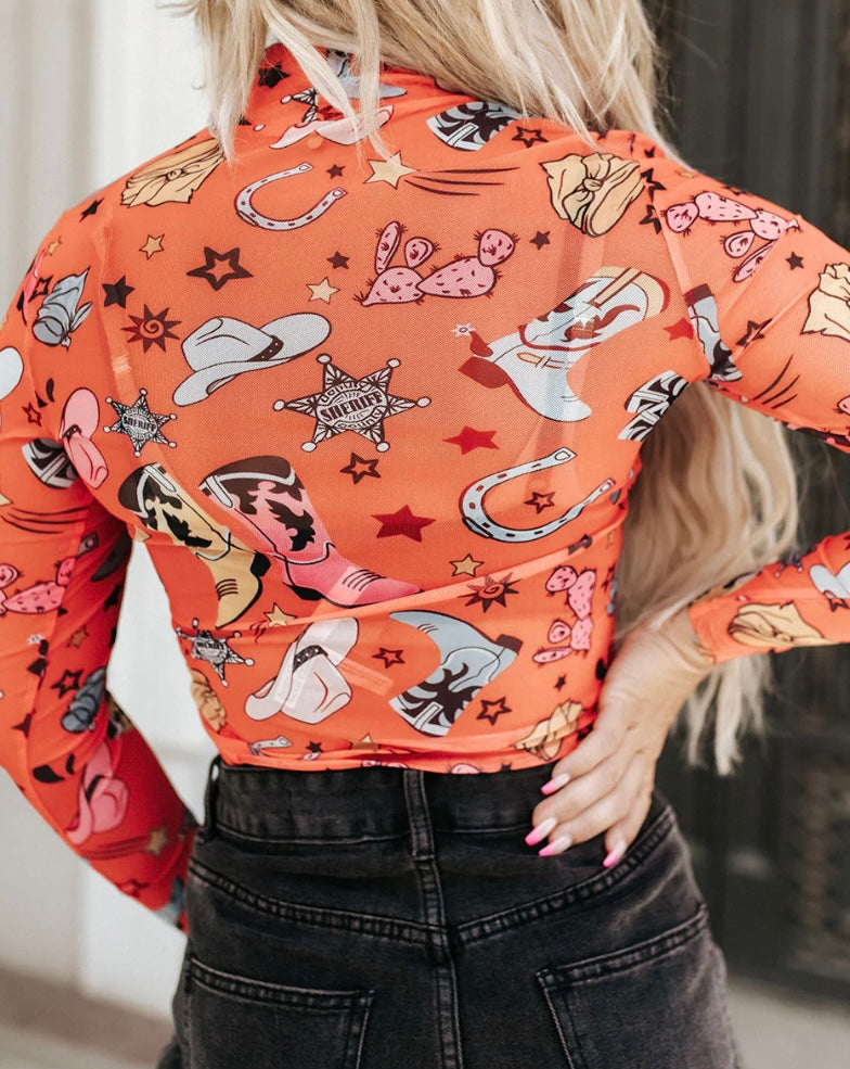 Printed Mock Neck Long Sleeve Bodysuit