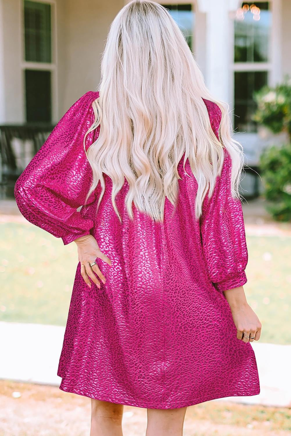 Dazzle and Sparkle Rose Red Metallic Leopard babydoll mini Dress