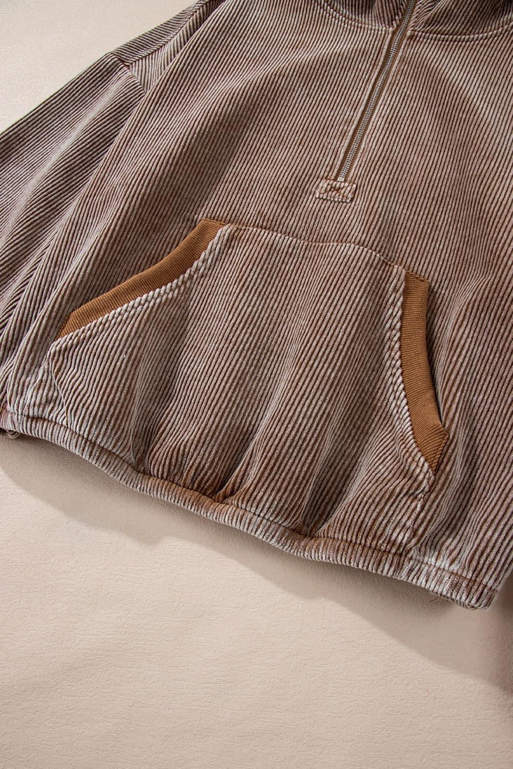 Zipper Kangaroo Pocket Corduroy Hoodie (Ships 9/10)
