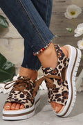 Leopard Hollow Out Lace-up Wedge Sandals