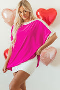 Rose Red Oversized boat neck Tunic
blouse