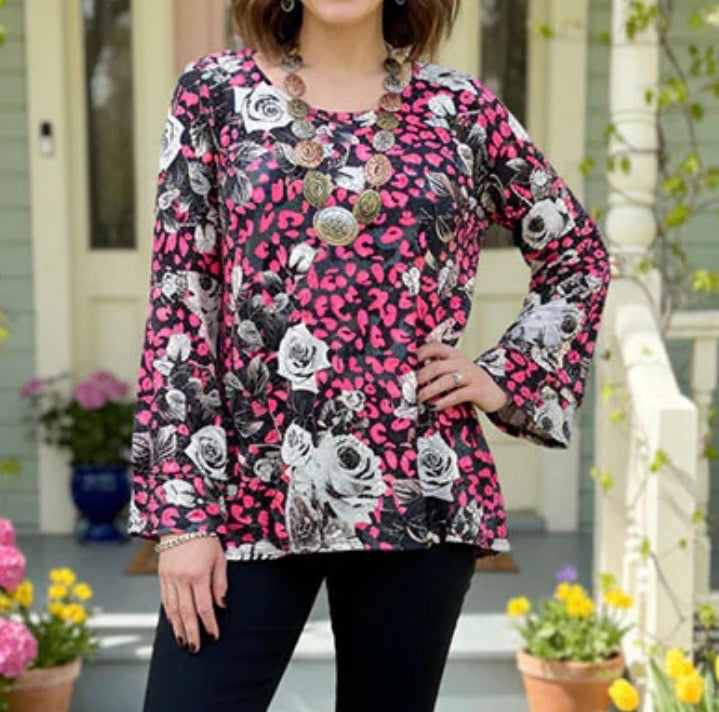 Pink Floral Leopard Bell Blouse