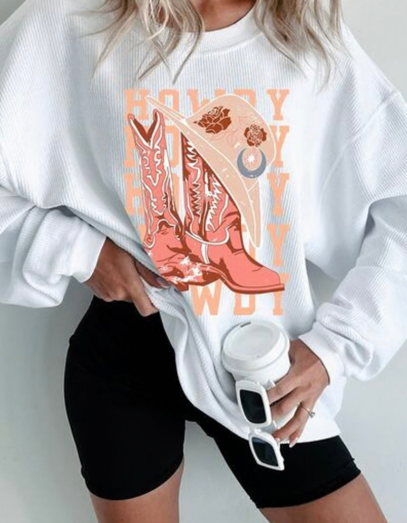 Boots Graphic Round Neck Long Sleeve Sweatshirt