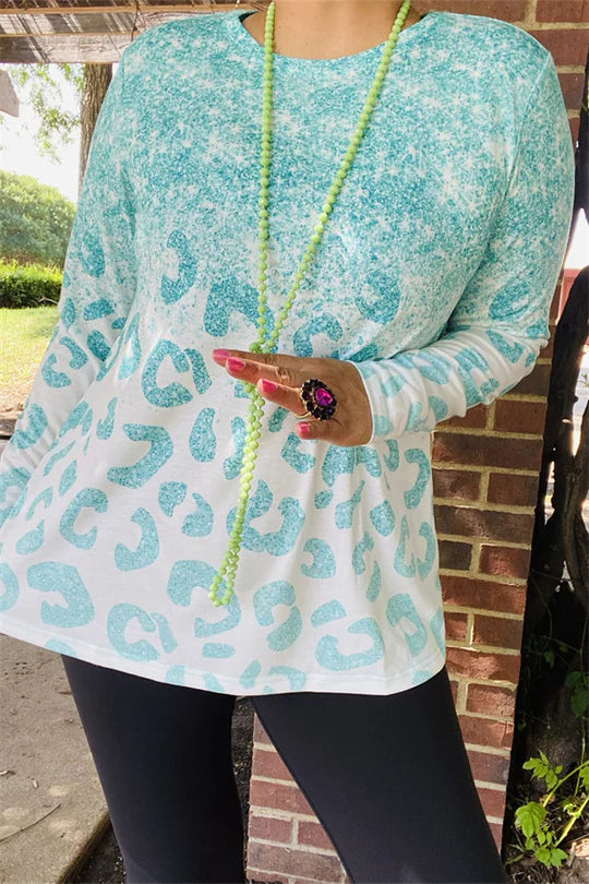 Blue Leopard Long Sleeve Women Top