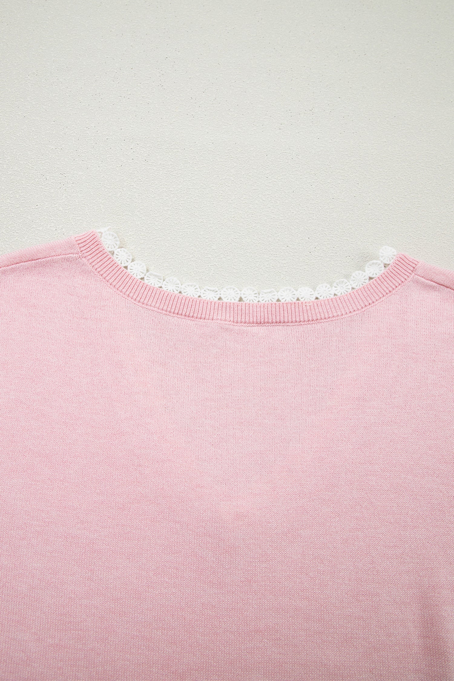 Strawberry Pink Lacy V Neckline Short Sleeve Sweater Wild and Free Boutique
