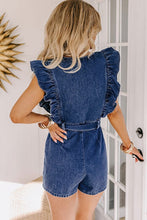 Load image into Gallery viewer, Denim Ruffled Zipped Romper
