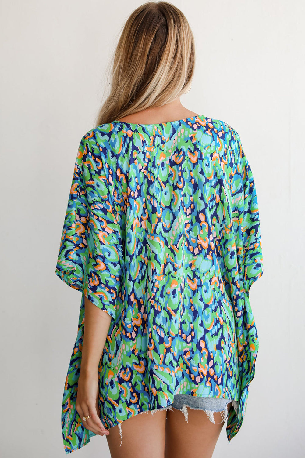 Pink Abstract Print V Neck Half Sleeve Loose Fit Tunic Blouse Wild and Free Boutique