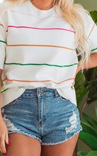 Load image into Gallery viewer, Striped Half Sleeve Drop Shoulder Sweater

