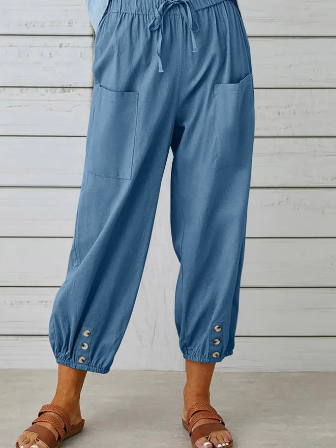 Linen Cropped Wide Leg Pants