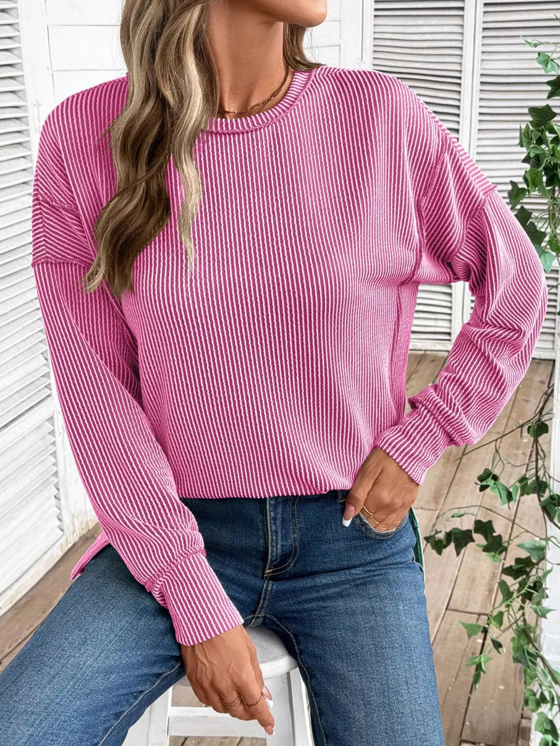 Side Slit Round Neck Sweatshirt