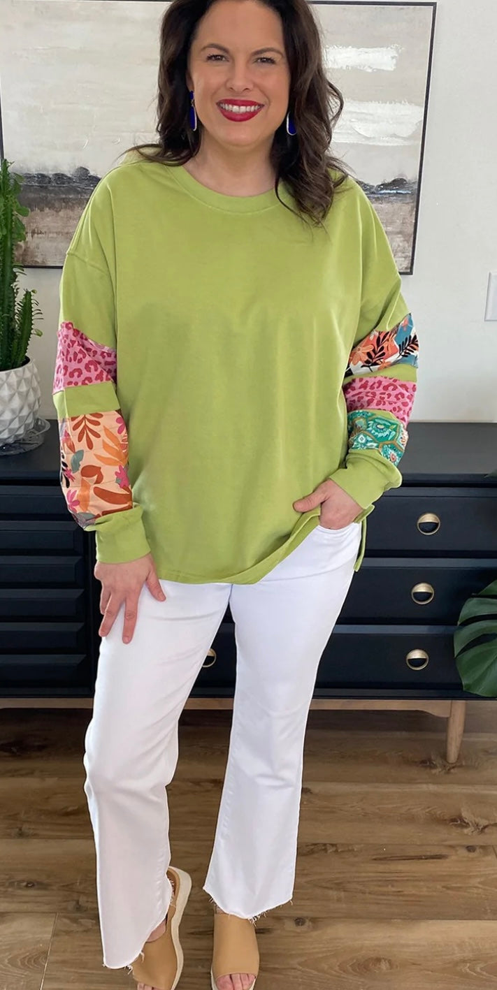Plus Size Patchwork Sleeve Split Sweatshirt