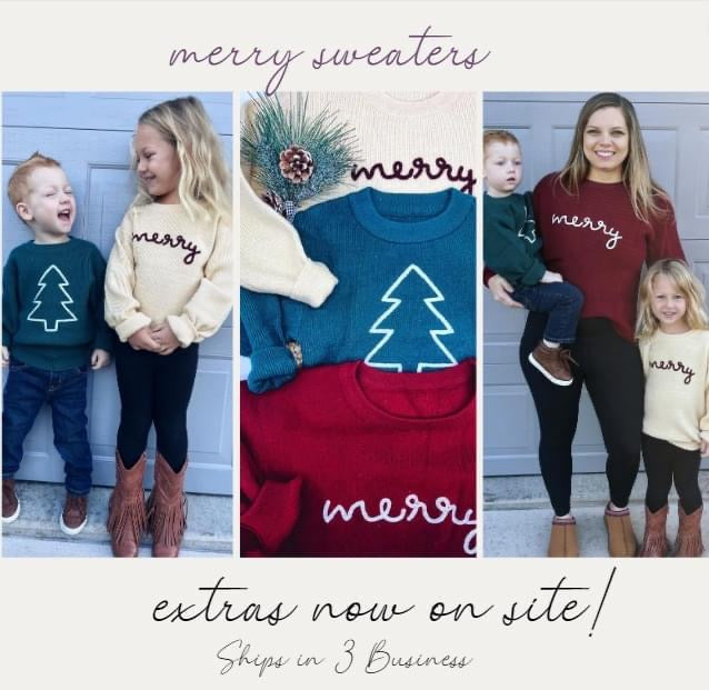 Rope Embroidered Merry Sweaters adult and kids