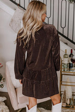 Load image into Gallery viewer, Memory Lane Dark Brown Textured Velvet V Neck Shift Dress
