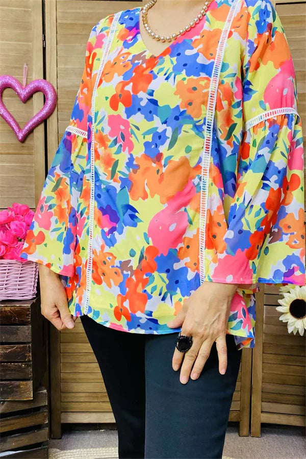 Floral Multi color Printed Sleeve w Bell