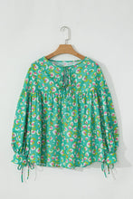 Load image into Gallery viewer, Green Abstract Lantern Sleeve Babydoll Blouse
