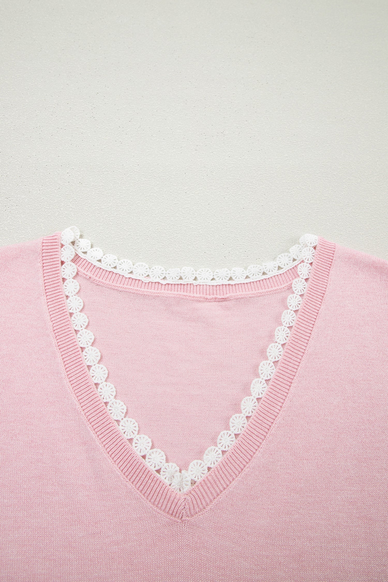 Strawberry Pink Lacy V Neckline Short Sleeve Sweater Wild and Free Boutique
