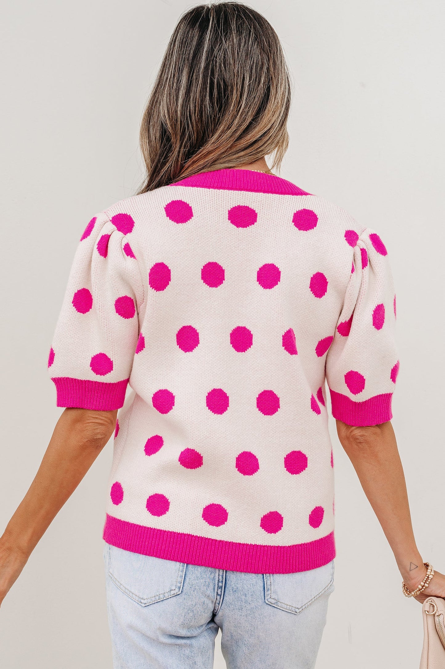 Alexia Puff Short Sleeve Sweater Threaded Pear