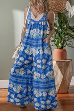 Load image into Gallery viewer, Blue Floral Wide Leg Sleeveless Jumpsuit
