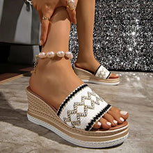 Load image into Gallery viewer, Woven Band PU Leather Wedge Slippers
