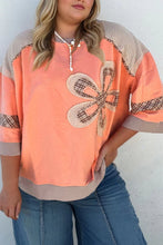 Load image into Gallery viewer, AUTUMN BLOOM GRAPEFRUIT ORANGE PATCHWORK TOP PLUS SIZE. **SHIPPING EXPECTED TO BEGIN ON DATE 10/29**
