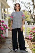 Floral embroidery balloon sleeve Top