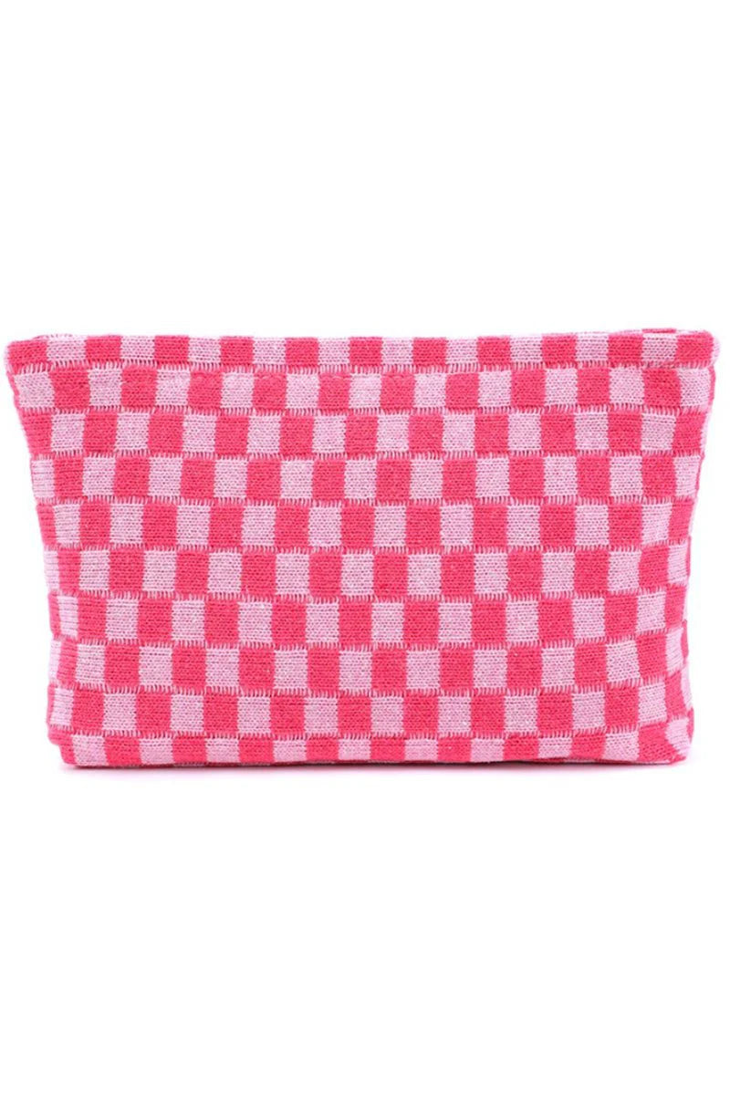 Check Pink Cosmetic Clutch Bag