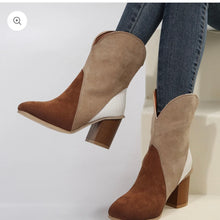 Load image into Gallery viewer, Suede Square Toe Block Heel Boots
