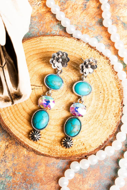 TIPI TABITHA TURQUOISE AND SILVERTONE DROP EARRINGS