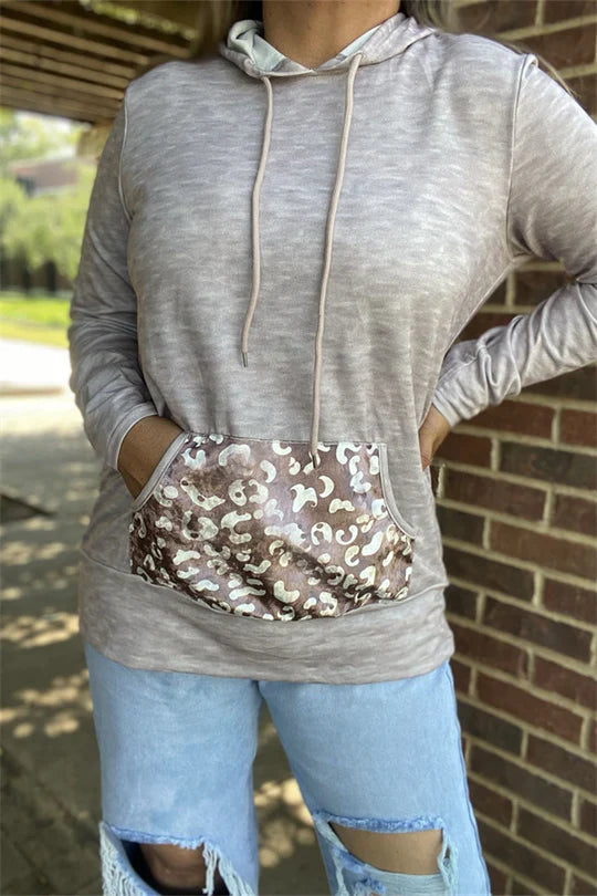 Gray Women Leopard Hoodie